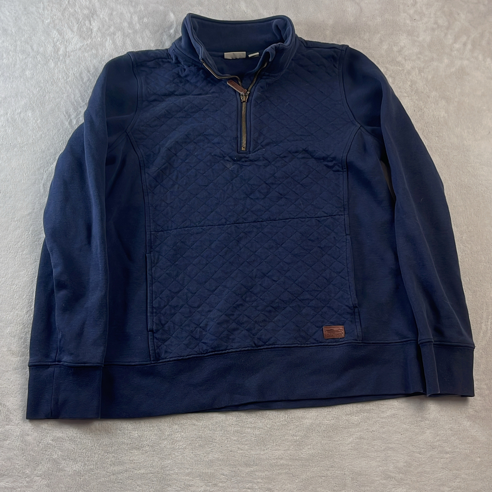 L.L. Bean Quilted Women's Pullover Navy Blue Size M Quarter Zip Sweatshirt